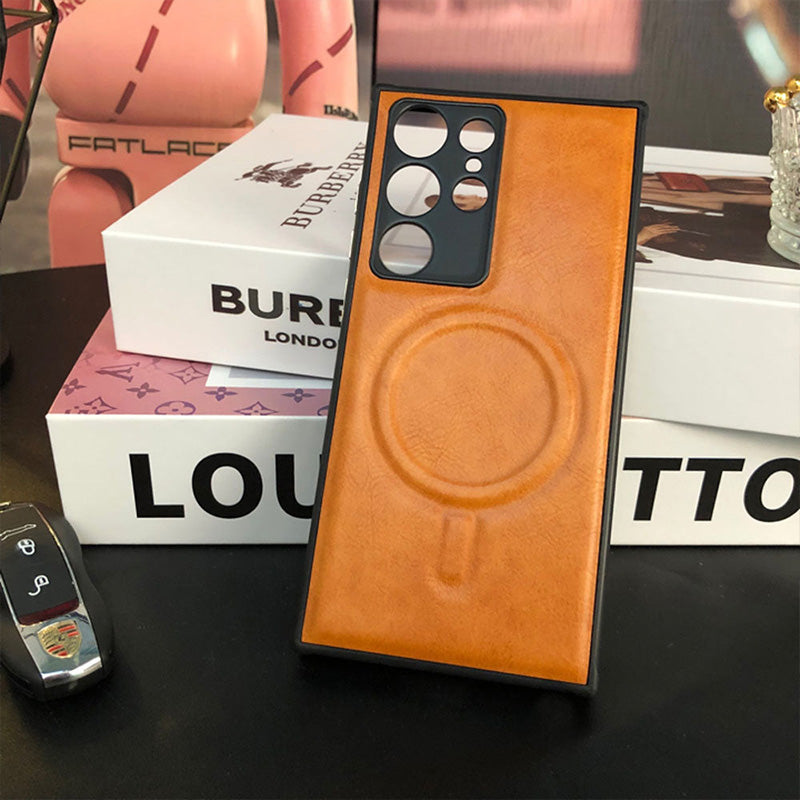 High-End All-Inclusive Magnetic Wireless Charging Leather Anti-Fall Phone Case For Samsung Galaxy