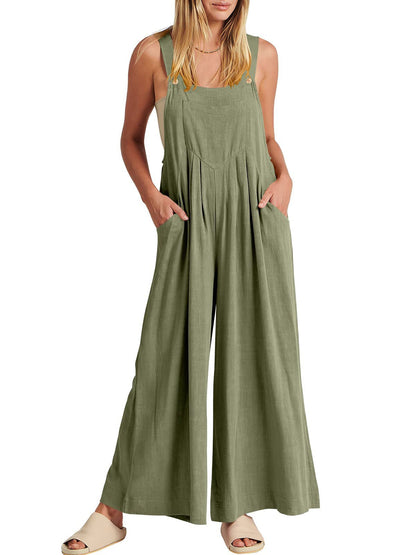 Women's Sleeveless Wide Leg Jumpsuit with Pockets