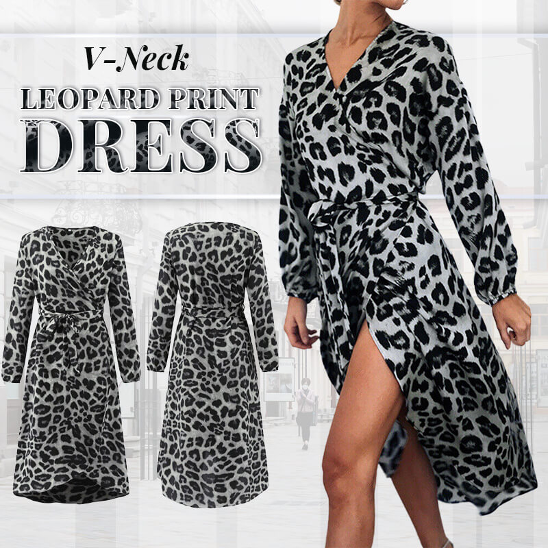 V-Neck Leopard Print Dress-Buy 2 Automatic 10% Off & Free Shipping