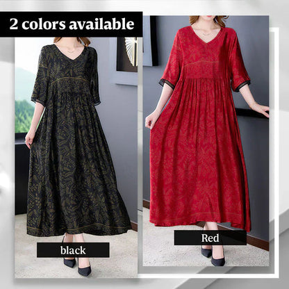 Half-sleeve fashionable loose retro elegant A-line long dress