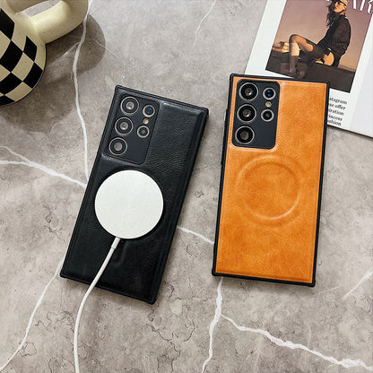 High-End All-Inclusive Magnetic Wireless Charging Leather Anti-Fall Phone Case For Samsung Galaxy