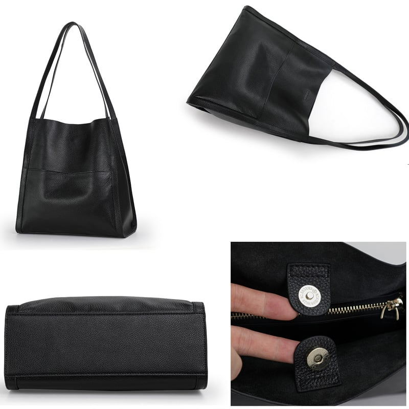 Solid color leather shoulder bag