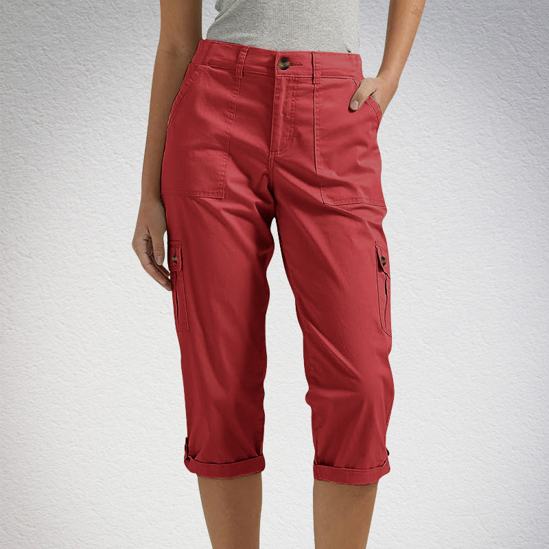 Multi-Pocket Solid Color Casual Cargo Capri Pants
