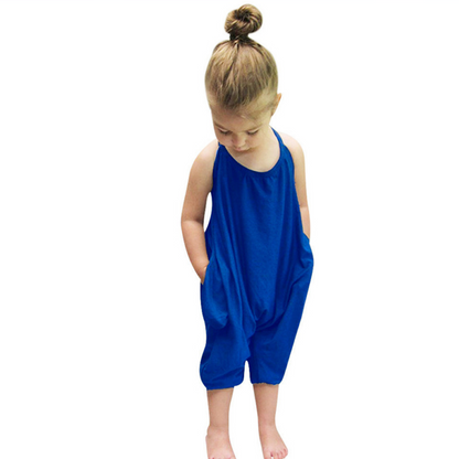 Girls' Soft Casual Backless Jumpsuit